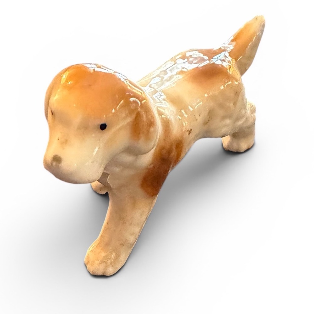 Vintage Japan Ceramic Golden Retriever Dog Figurine Miniature Yellow Lab Glossy
